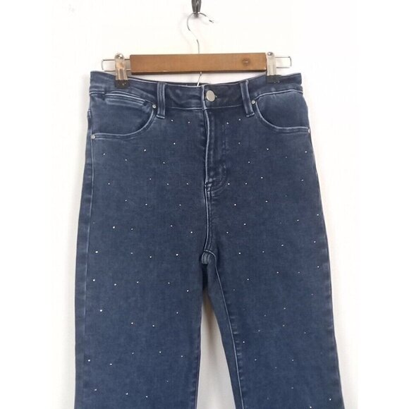 Risen Jeans Women's Size 7/28 Blue Embellished Fray Hem High Rise Rhinestone - Picture 5 of 15